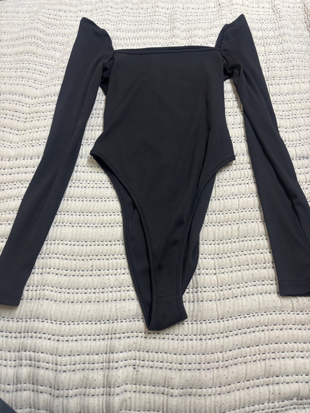 SHEIN Black Long Sleeve Square Neck Ribbed Bodysuit
